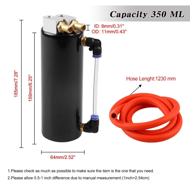 RYANSTAR RACING Universal Aluminum Racing Engine Oil Catch Tank CAN Kit Turbo Reservoir Billet Round 350ML Black - Image 3